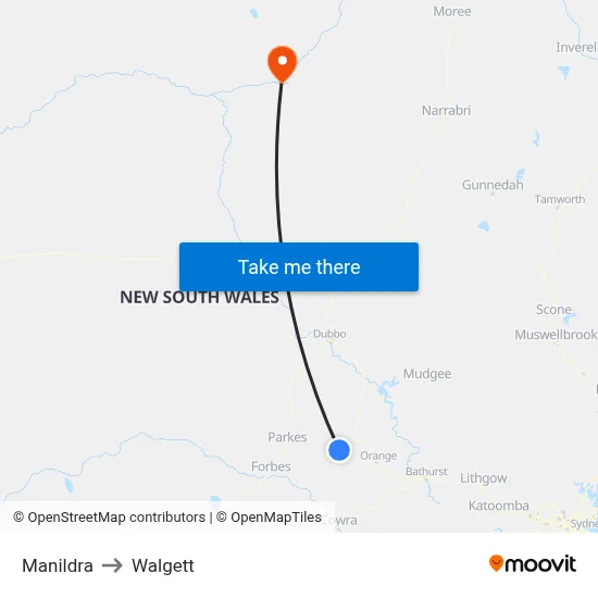 Manildra to Walgett map