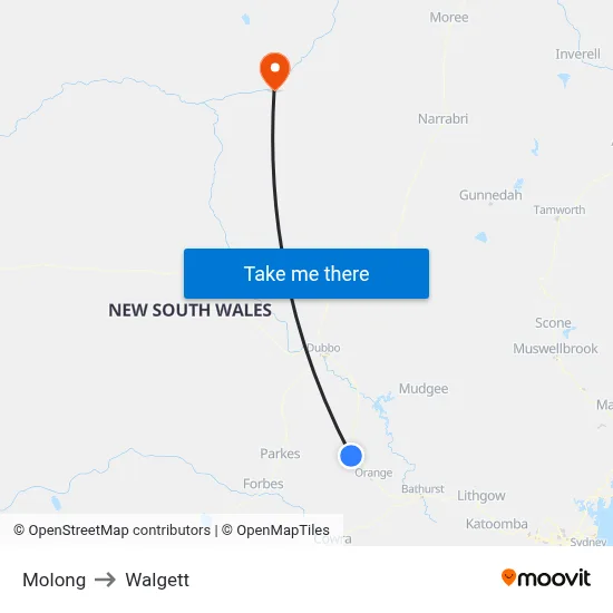 Molong to Walgett map