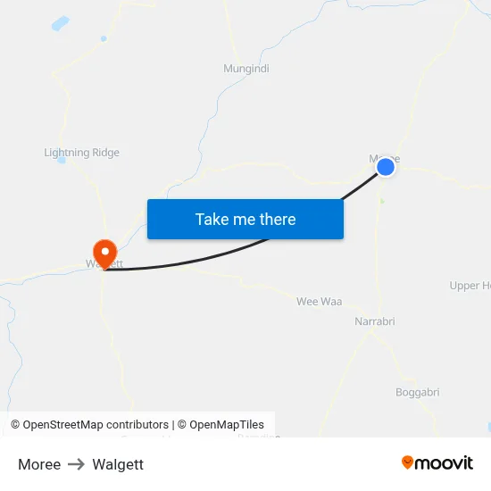 Moree to Walgett map