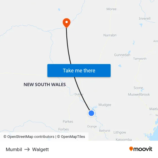 Mumbil to Walgett map