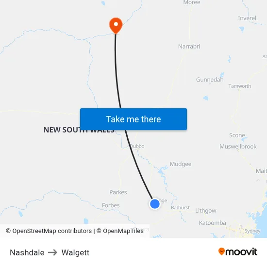 Nashdale to Walgett map