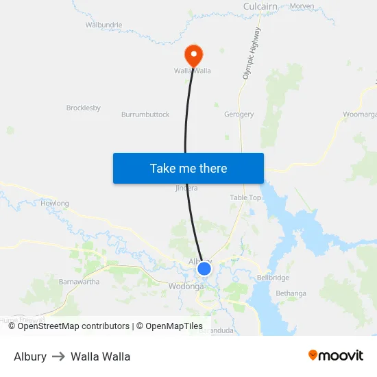 Albury to Walla Walla map