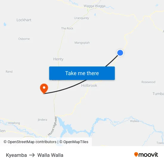 Kyeamba to Walla Walla map