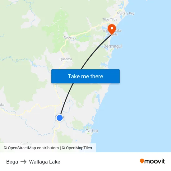 Bega to Wallaga Lake map