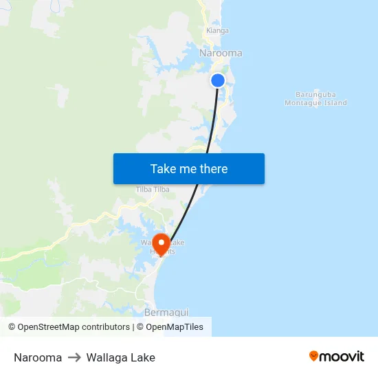 Narooma to Wallaga Lake map