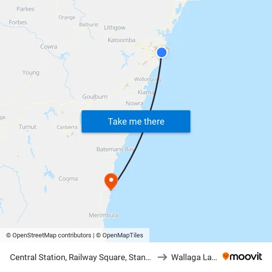 Central Station, Railway Square, Stand M to Wallaga Lake map