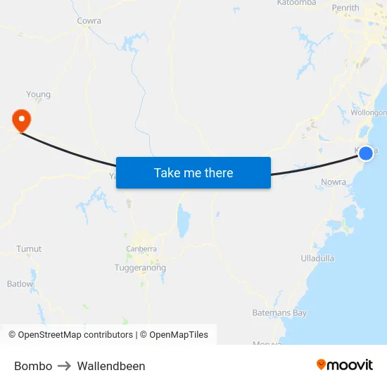 Bombo to Wallendbeen map