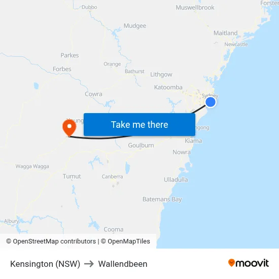 Kensington (NSW) to Wallendbeen map