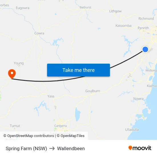 Spring Farm (NSW) to Wallendbeen map