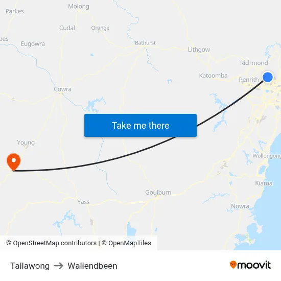 Tallawong to Wallendbeen map