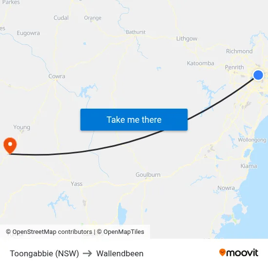 Toongabbie (NSW) to Wallendbeen map