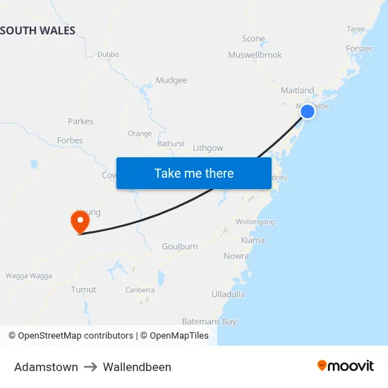Adamstown to Wallendbeen map
