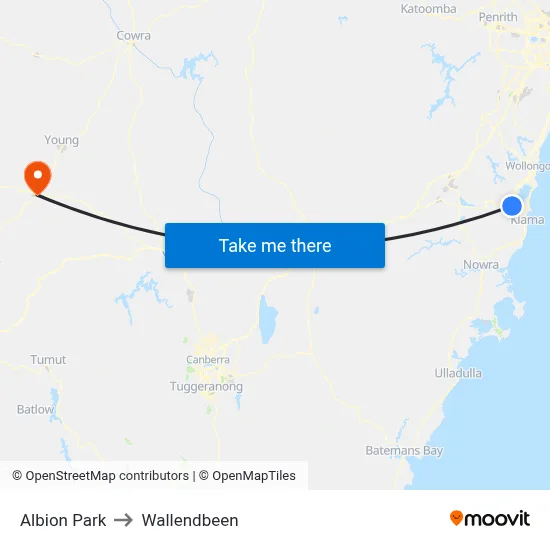 Albion Park to Wallendbeen map