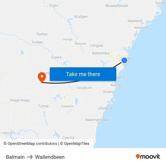 Balmain to Wallendbeen map