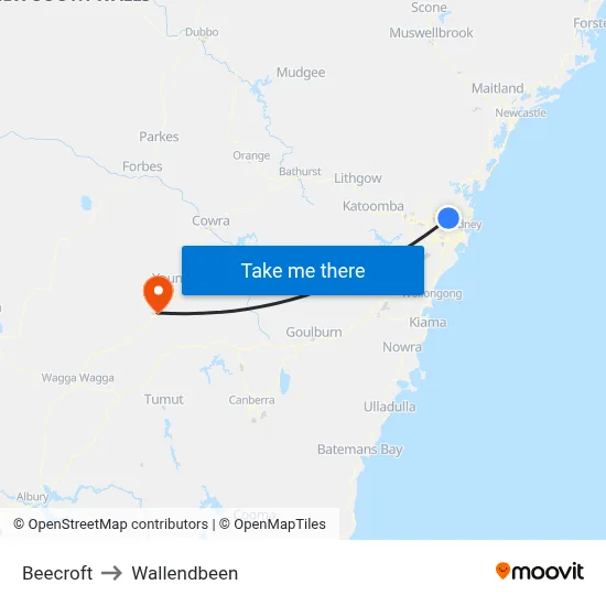 Beecroft to Wallendbeen map