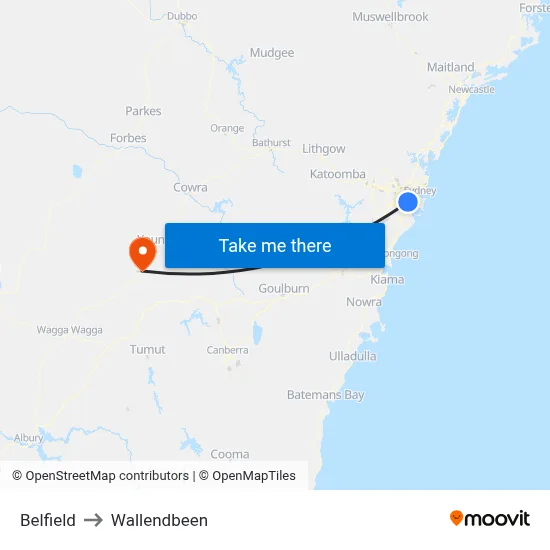 Belfield to Wallendbeen map