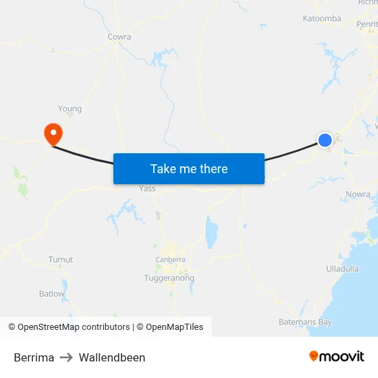 Berrima to Wallendbeen map