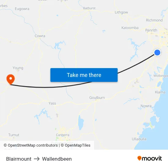 Blairmount to Wallendbeen map