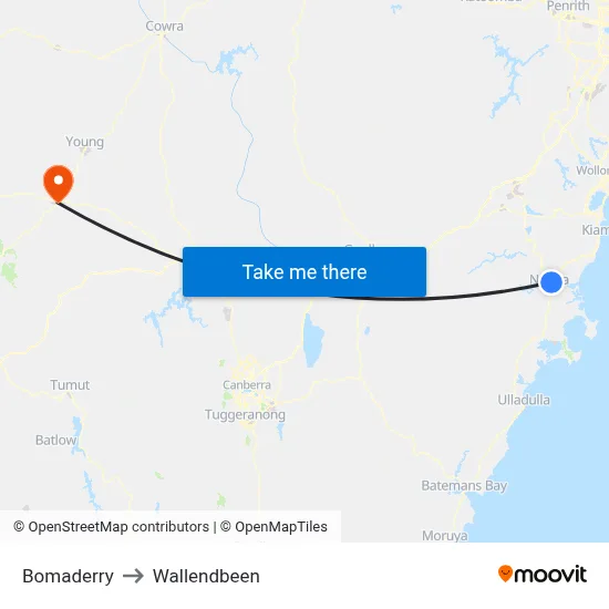 Bomaderry to Wallendbeen map