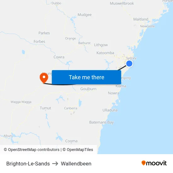 Brighton-Le-Sands to Wallendbeen map