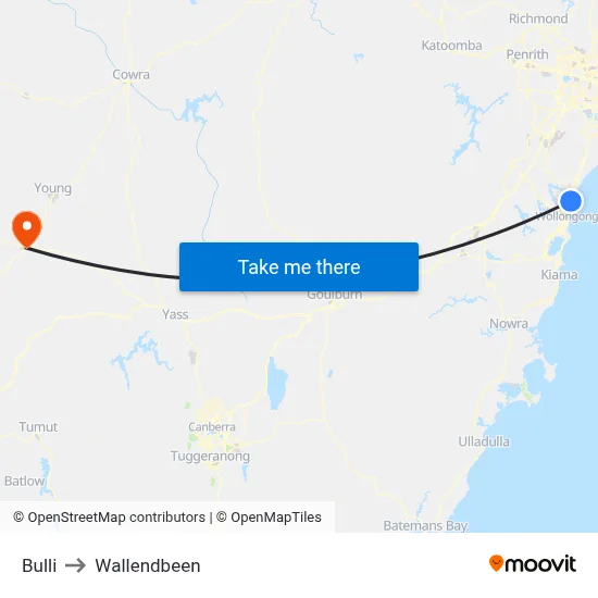 Bulli to Wallendbeen map