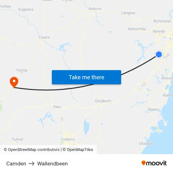 Camden to Wallendbeen map