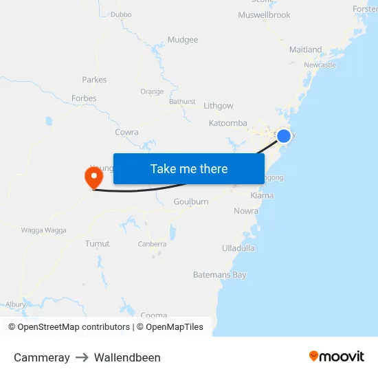 Cammeray to Wallendbeen map