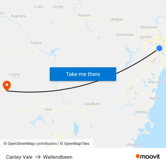 Canley Vale to Wallendbeen map