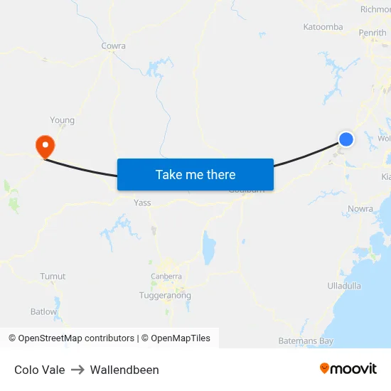 Colo Vale to Wallendbeen map