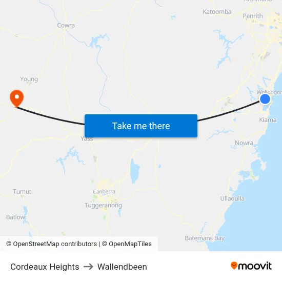 Cordeaux Heights to Wallendbeen map
