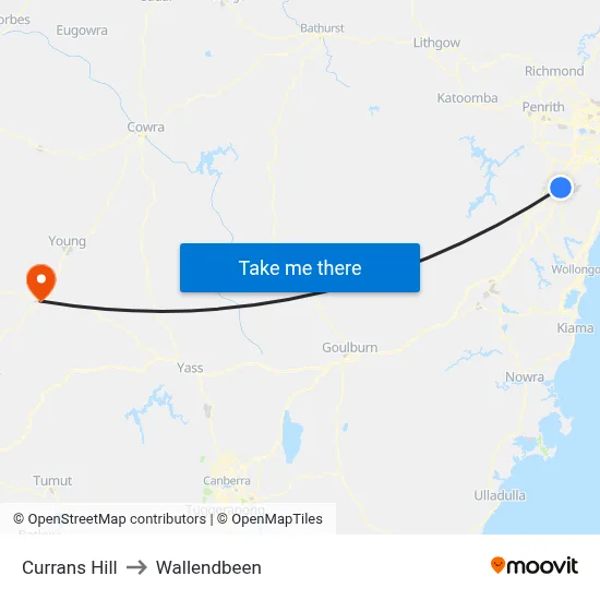 Currans Hill to Wallendbeen map