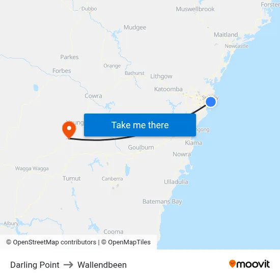 Darling Point to Wallendbeen map