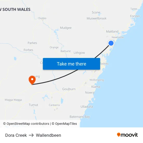 Dora Creek to Wallendbeen map