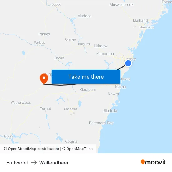 Earlwood to Wallendbeen map