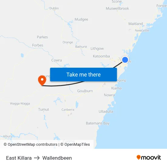 East Killara to Wallendbeen map