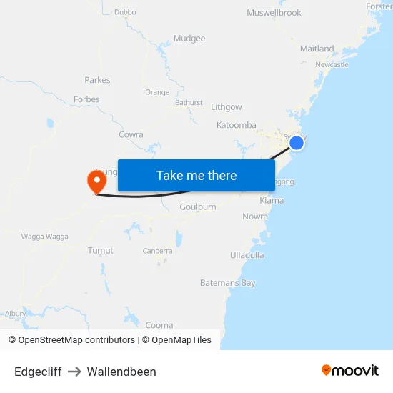 Edgecliff to Wallendbeen map