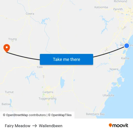 Fairy Meadow to Wallendbeen map