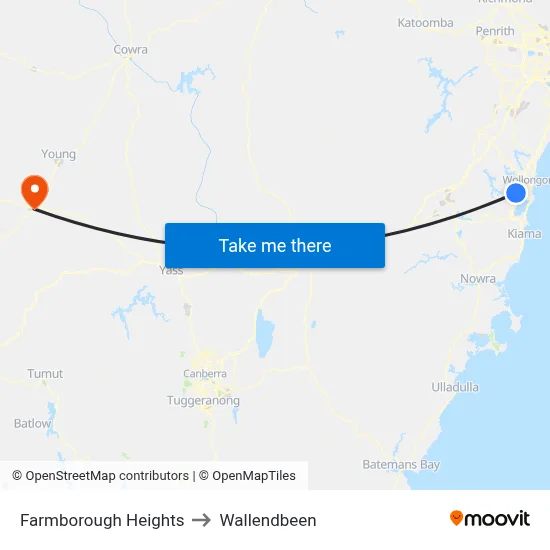 Farmborough Heights to Wallendbeen map