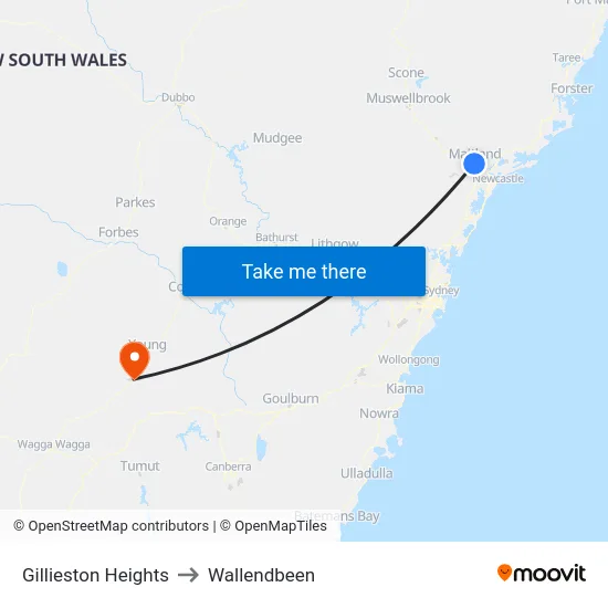 Gillieston Heights to Wallendbeen map
