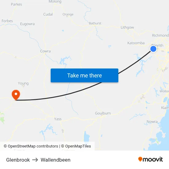 Glenbrook to Wallendbeen map