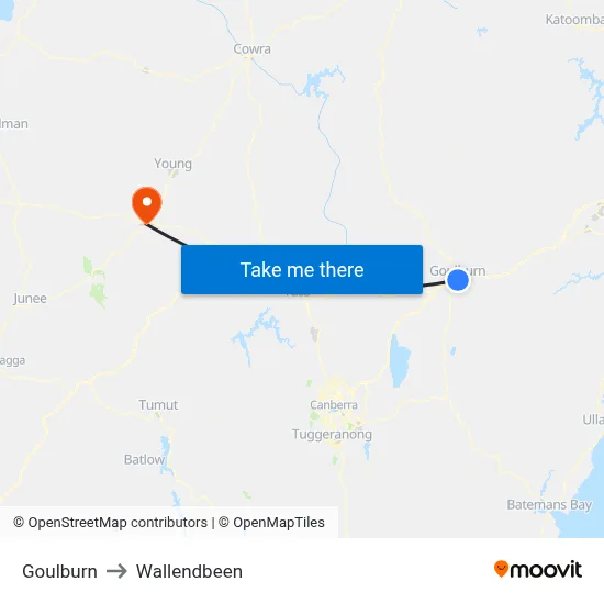Goulburn to Wallendbeen map