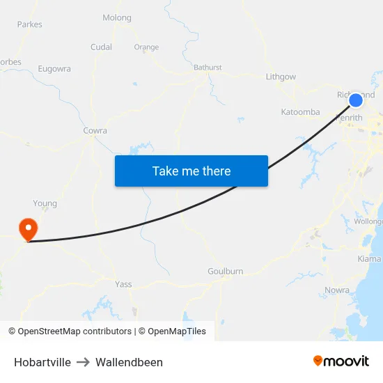 Hobartville to Wallendbeen map