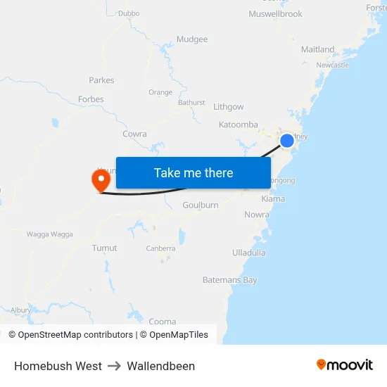 Homebush West to Wallendbeen map