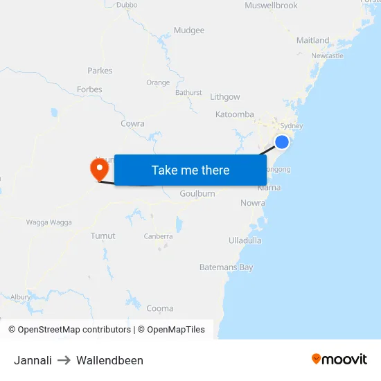 Jannali to Wallendbeen map