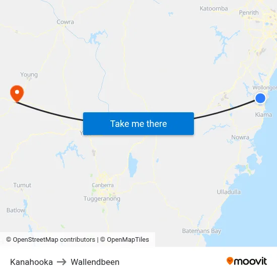 Kanahooka to Wallendbeen map