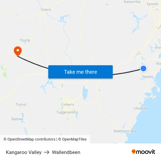 Kangaroo Valley to Wallendbeen map