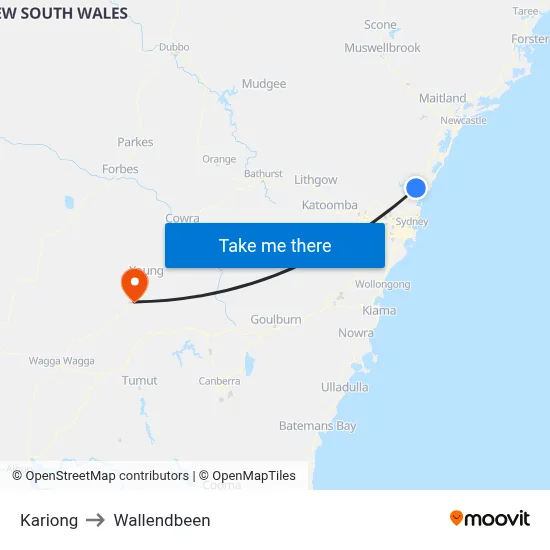 Kariong to Wallendbeen map