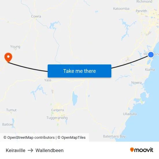Keiraville to Wallendbeen map