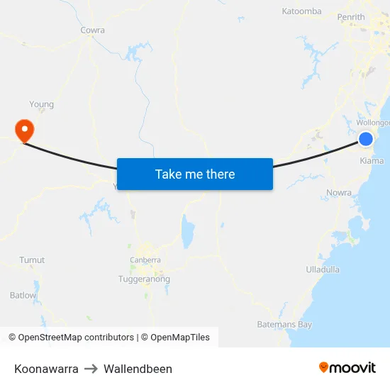 Koonawarra to Wallendbeen map