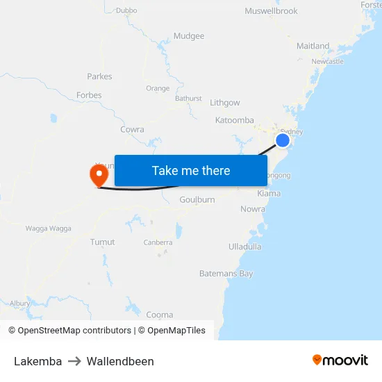 Lakemba to Wallendbeen map